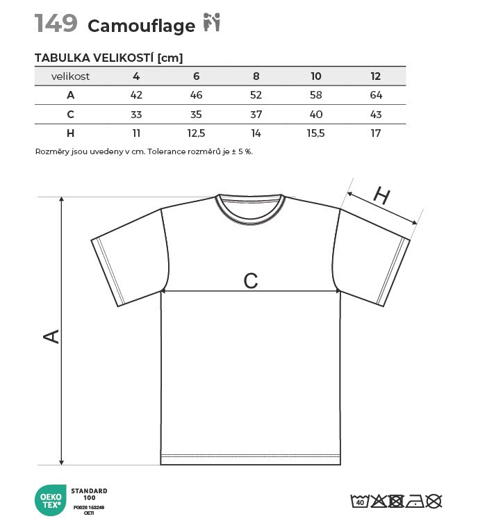 149 Camouflage tričko dětské Tabulka velikostí